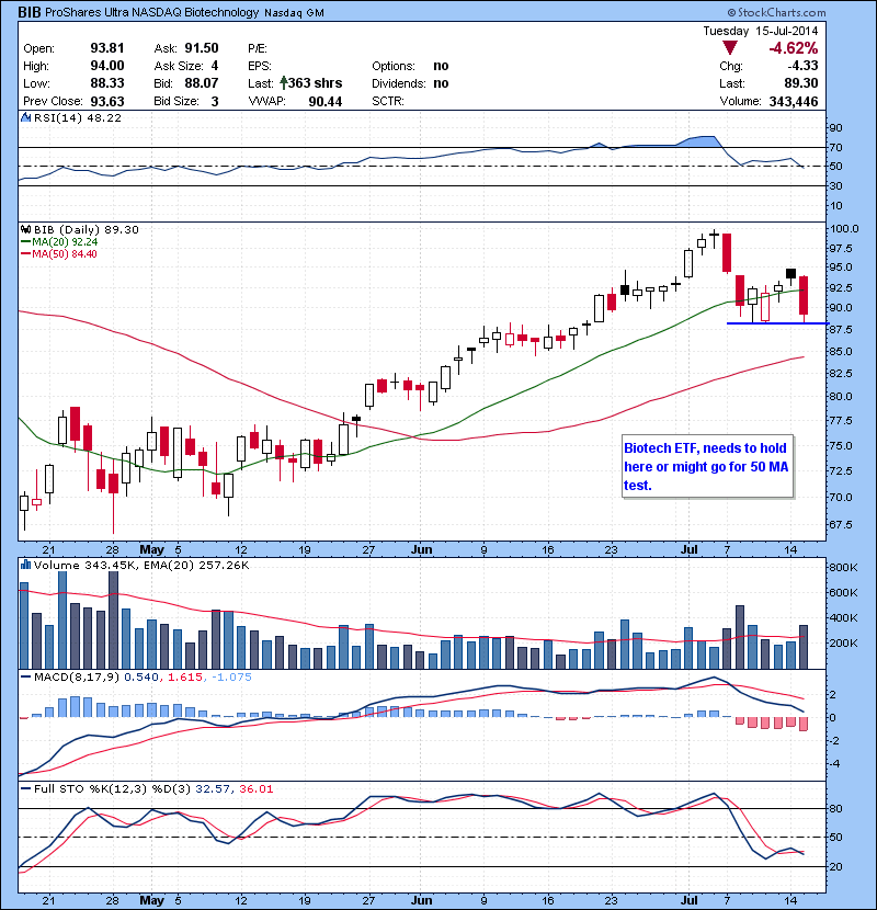 Biotech ETF, needs to hold here or might go for 50 MA test.