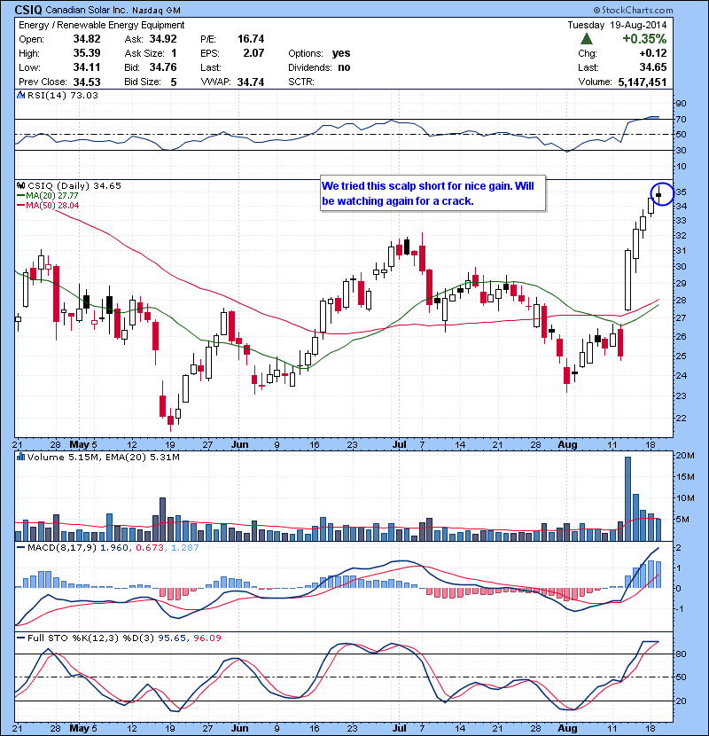 CSIQ We tried this scalp short for nice gain. Will be watching again for a crack.