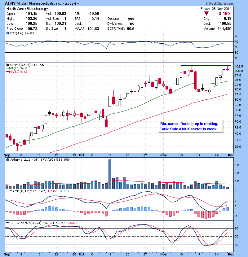 ALNY Bio. name. Double top in making. Could fade a bit if sector is weak.