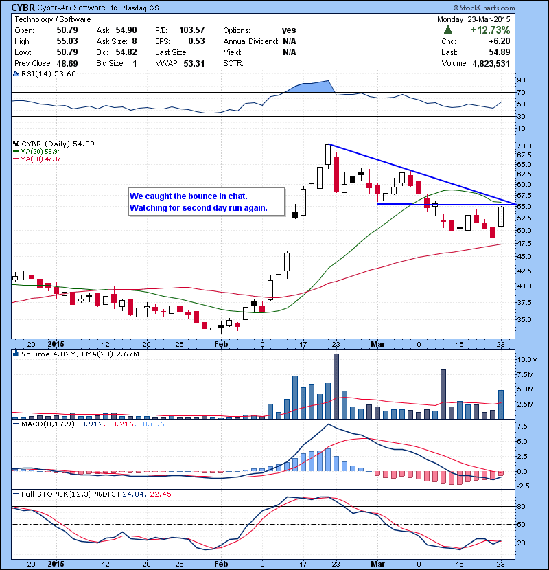 CYBR We caught the bounce in chat. Watching for second day run again.