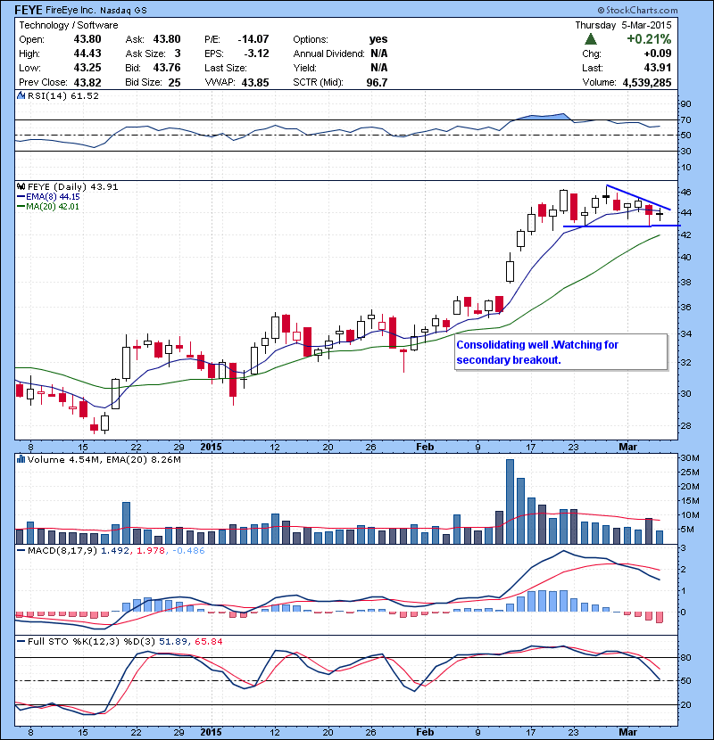 FEYE Consolidating well .Watching for secondary breakout.