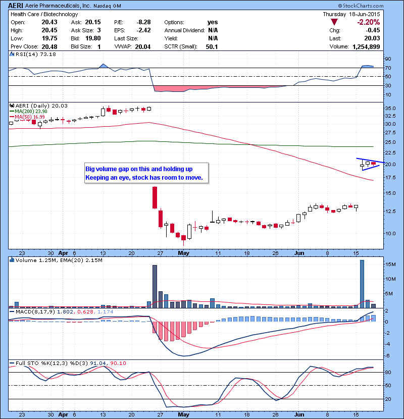 AERI Big volume gap on this and holding up Keeping an eye, stock has room to move.