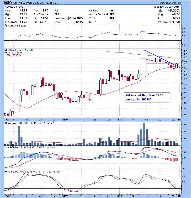 DSKY Still in a bull flag. Over 12.56 could go for 200 MA.