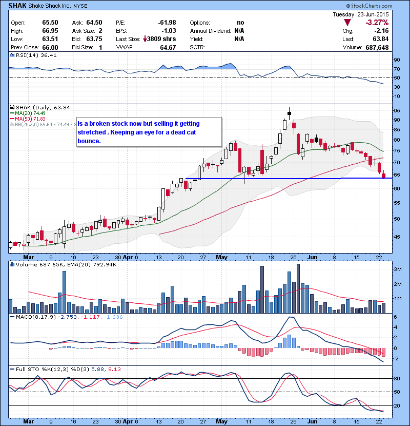 SHAK Is a broken stock now but selling it getting stretched . Keeping an eye for a dead cat bounce.