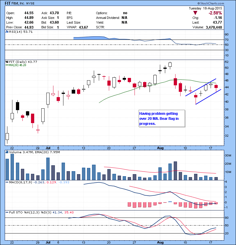 FIT Having problem getting over 20 MA. Bear flag in progress.