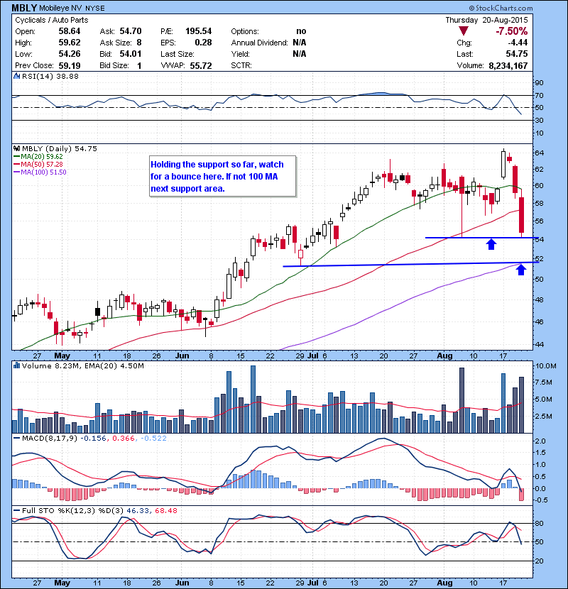 MBLY Holding the support so far, watch for a bounce here. If not 100 MA next support area.