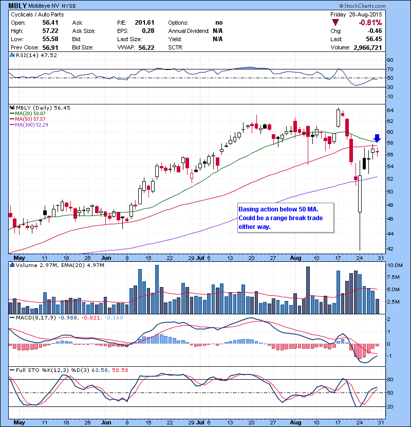 MBLY Basing action below 50 MA. Could be a range break trade either way.