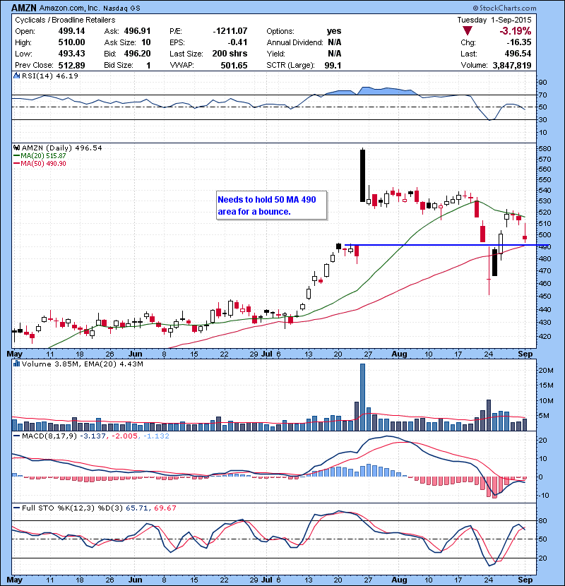 AMZN Needs to hold 50 MA 490 area for a bounce.