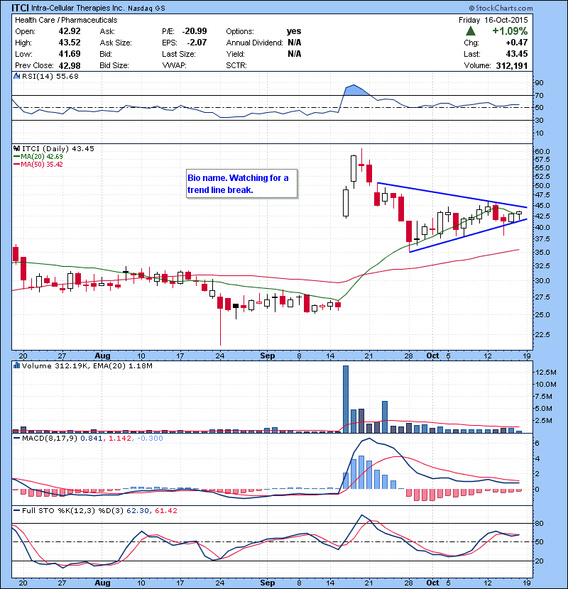ITCI Bio name. Watching for a trend line break.