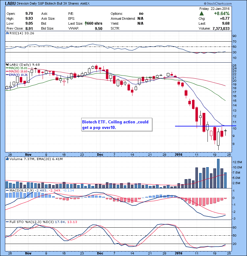 LABU Biotech ETF. Coiling action ,could get a pop over10.