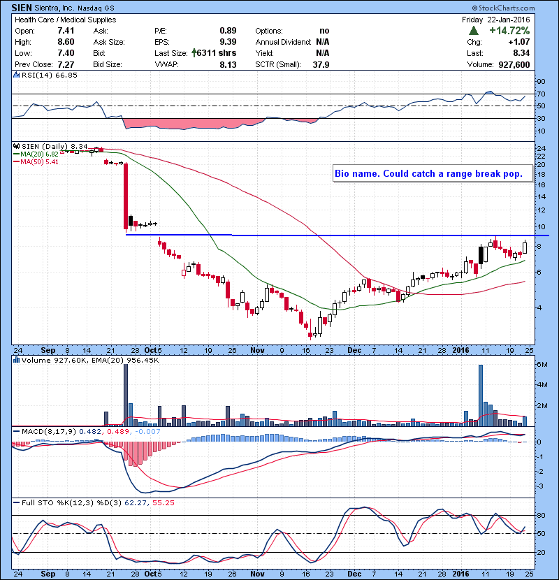 SIEN Bio name. Could catch a range break pop.