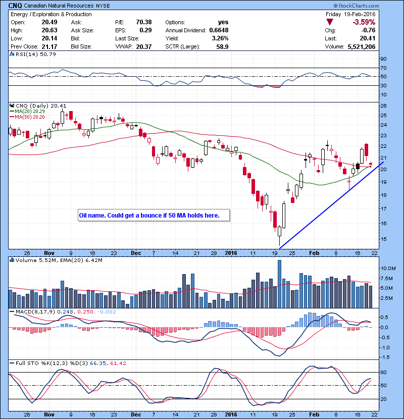 CNQ Oil name. Could get a bounce if 50 MA holds here.