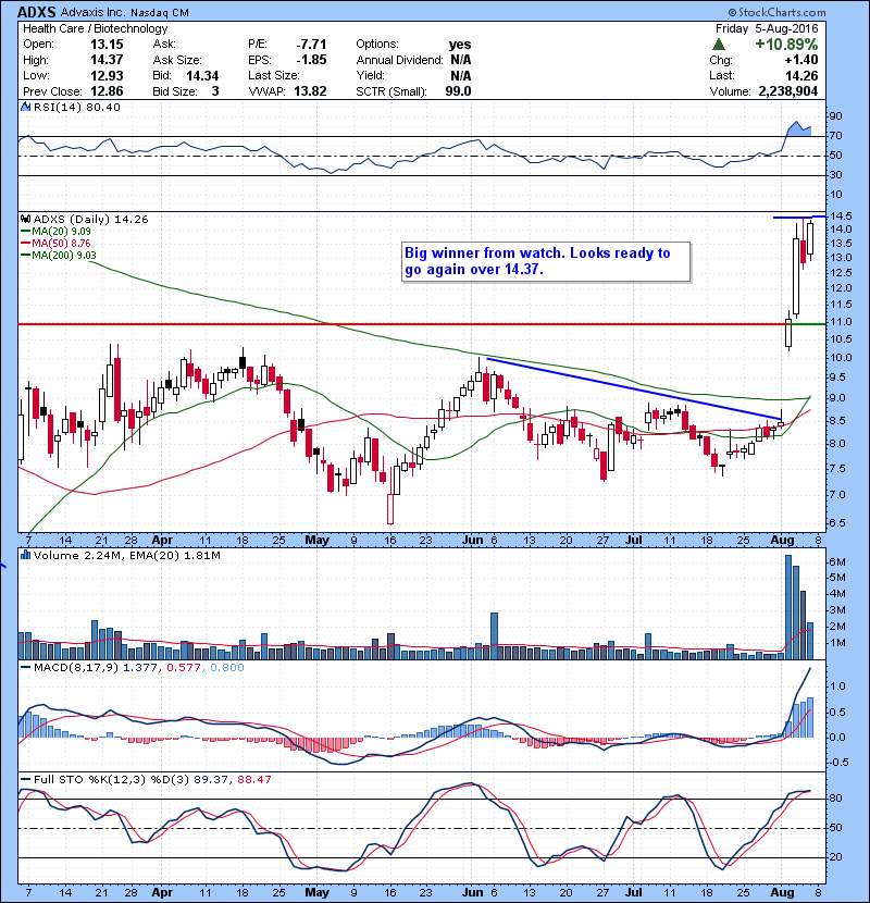 ACHN Has that multi day run look. Watching for red to green type move if 9 holds.