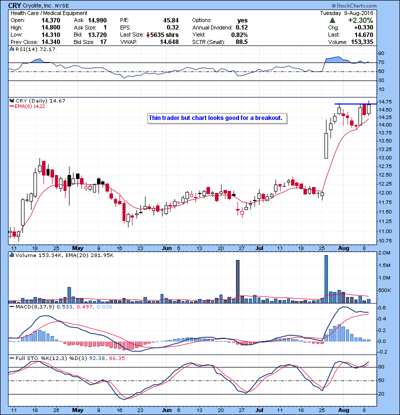 CRY Thin trader but chart looks good for a breakout.