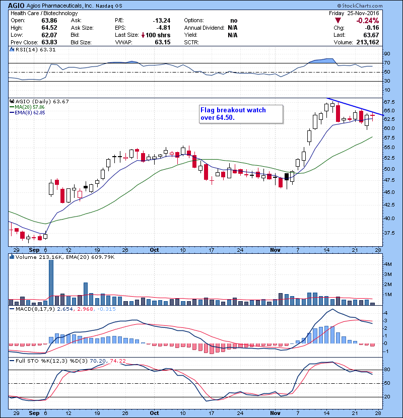 AGIO Bio name.Flag breakout watch over 64.50.