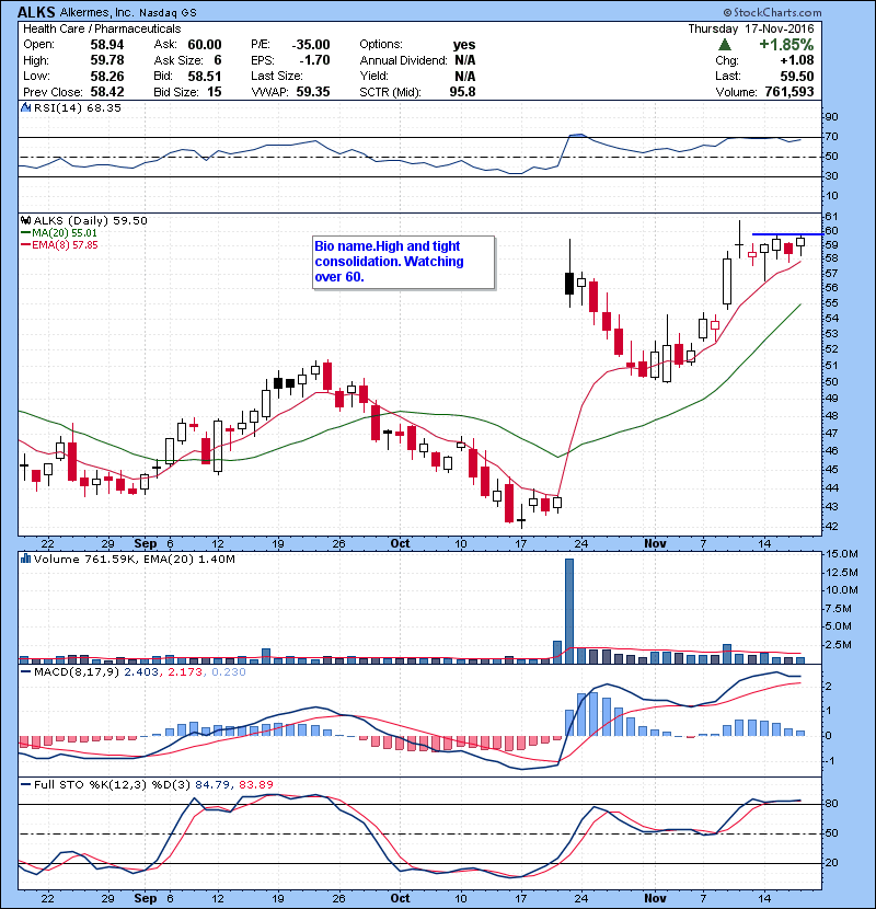 ALKS Bio name.High and tight consolidation. Watching over 60.