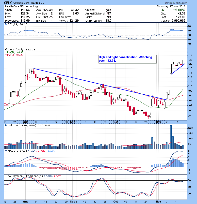 CELG Bio name.High and tight consolidation. Watching over 122.34.