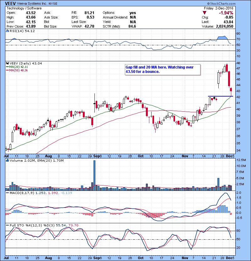 VEEV Gap fill and 20 MA here. Watching over 43.50 for a bounce.