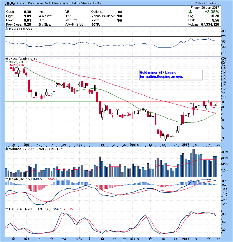 JNUG Gold miner ETF basing formation.Keeping an eye.