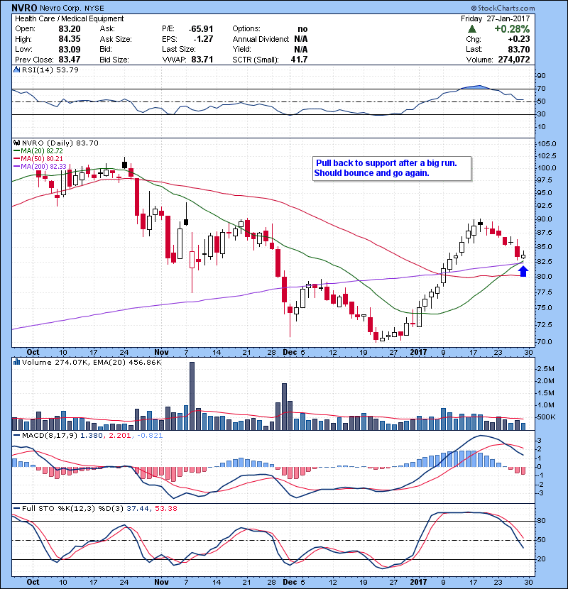 NVRO Pull back to support after a big run. Should bounce and go again.